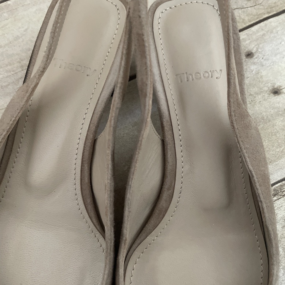Theory Block Heel Slingback Suede Clay Beige Size 4.5 35 - Picture 4 of 5
